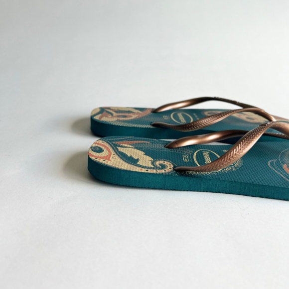 Havaianas Green Gold Orange Rubber Flip Flops size 9 - Picture 4 of 10